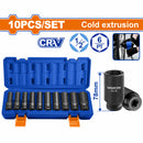 Dados Socket de Impacto de 1/2" DR. de 10 Piezas. Largo:78 mm. CrMo. Tratamiento Térmico.