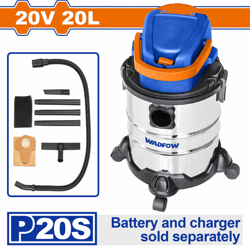 Aspiradora inalambrica 20V Capacidad 20L. Filtro HEPA. No incluye Bateria ni Cargador.