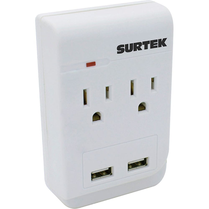 Adaptador tomacorriente tee 2 entradas 2 puertos USB Surtek
