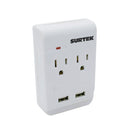 Adaptador tomacorriente tee 2 entradas 2 puertos USB Surtek