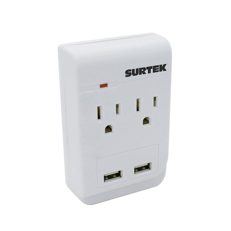 Adaptador tomacorriente tee 2 entradas 2 puertos USB Surtek