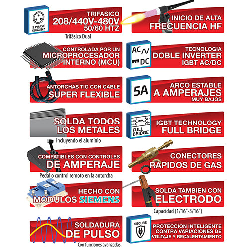 Maquina de soldar Tig AC/DC alta frecuencia 3PHASE 208/480V Heavy duty DIGI-TIG320ACDC