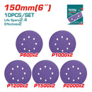 Juego de 10 Discos de Lija para Lijadora de 6" 150mm. P800x2 P1000x2 P1200x2 P1500x2 P2000x2.