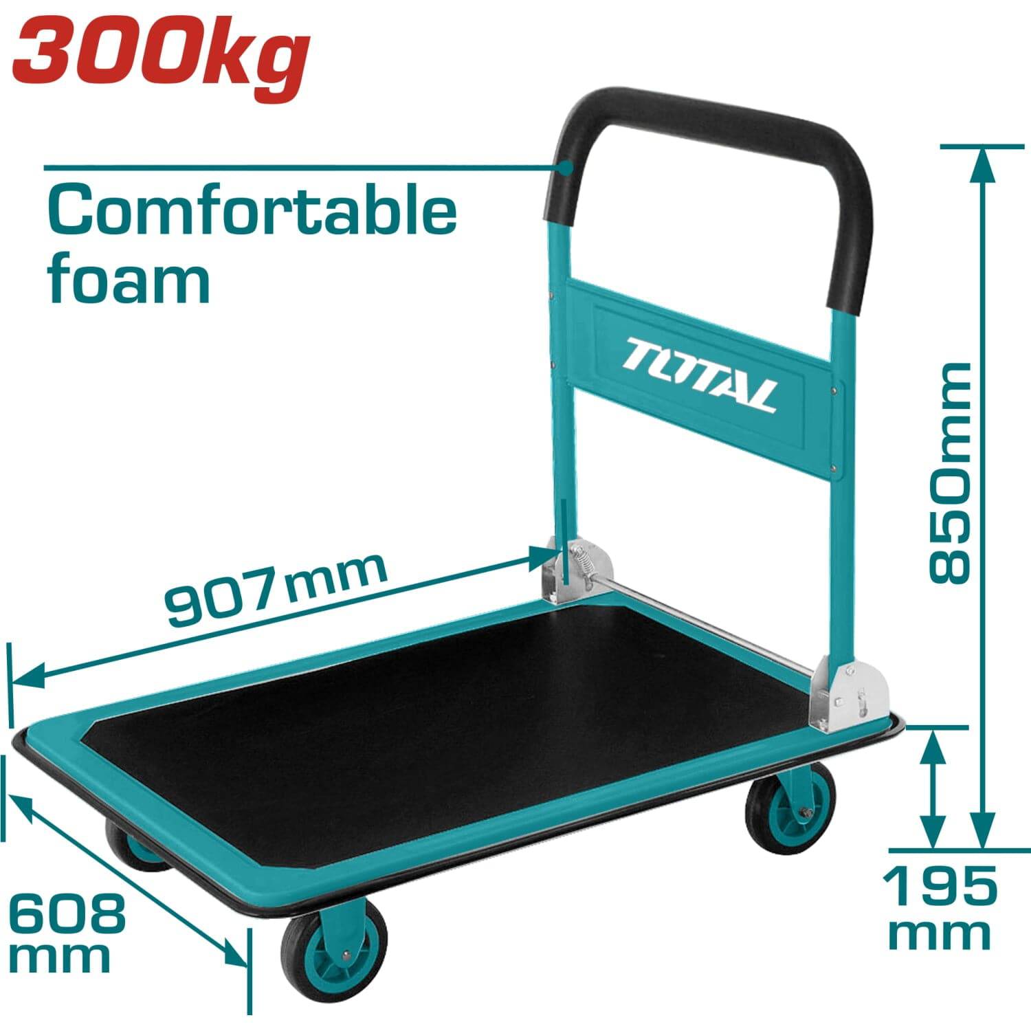 Carretilla De Plataforma Plegable De Carga Para 300 Kg. Mangos De Acero Con Espuma Ergonomica.