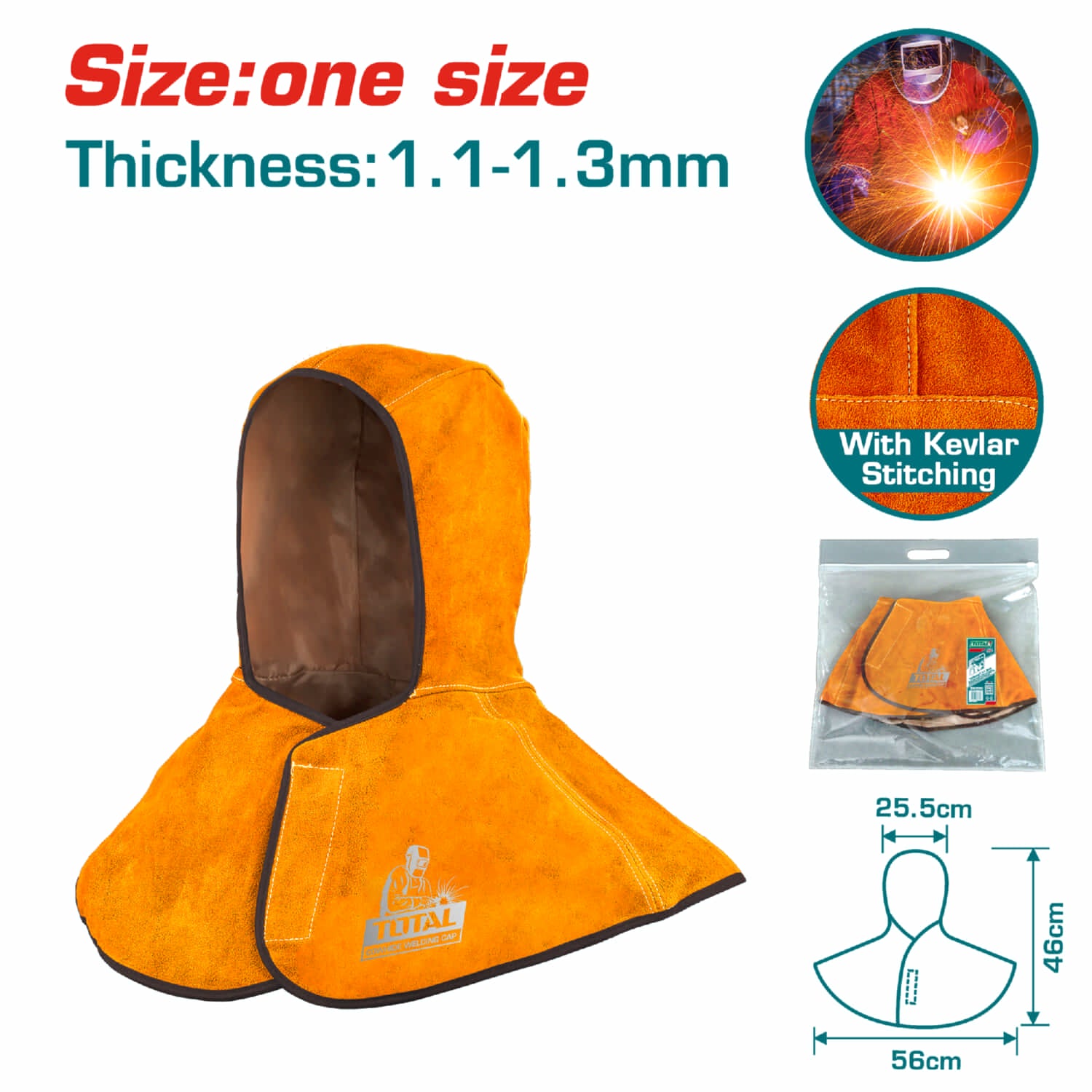 Capucha de cuero para soldador. Talla única. Tamaño: 1.0 -1.2mm.