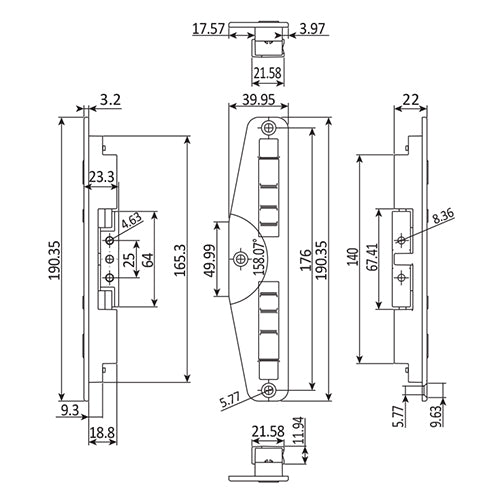 Cierre perimetral de doble gancho. Incluye recibidor y gancho. Tornillo visto. Acabado color Negro.