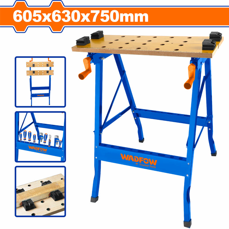 Banco Mesa de Trabajo Plegable Portátil. Cap:100 Kg. Tamaño abierto: 605x630x750mm.