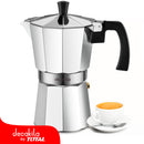 Cafetera Moka 6 tazas, asa resistente al calor y pico antigoteo, fácil de limpiar.