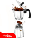 Cafetera Moka 6 tazas, asa resistente al calor y pico antigoteo, fácil de limpiar.