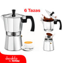 Cafetera Moka 6 tazas, asa resistente al calor y pico antigoteo, fácil de limpiar.