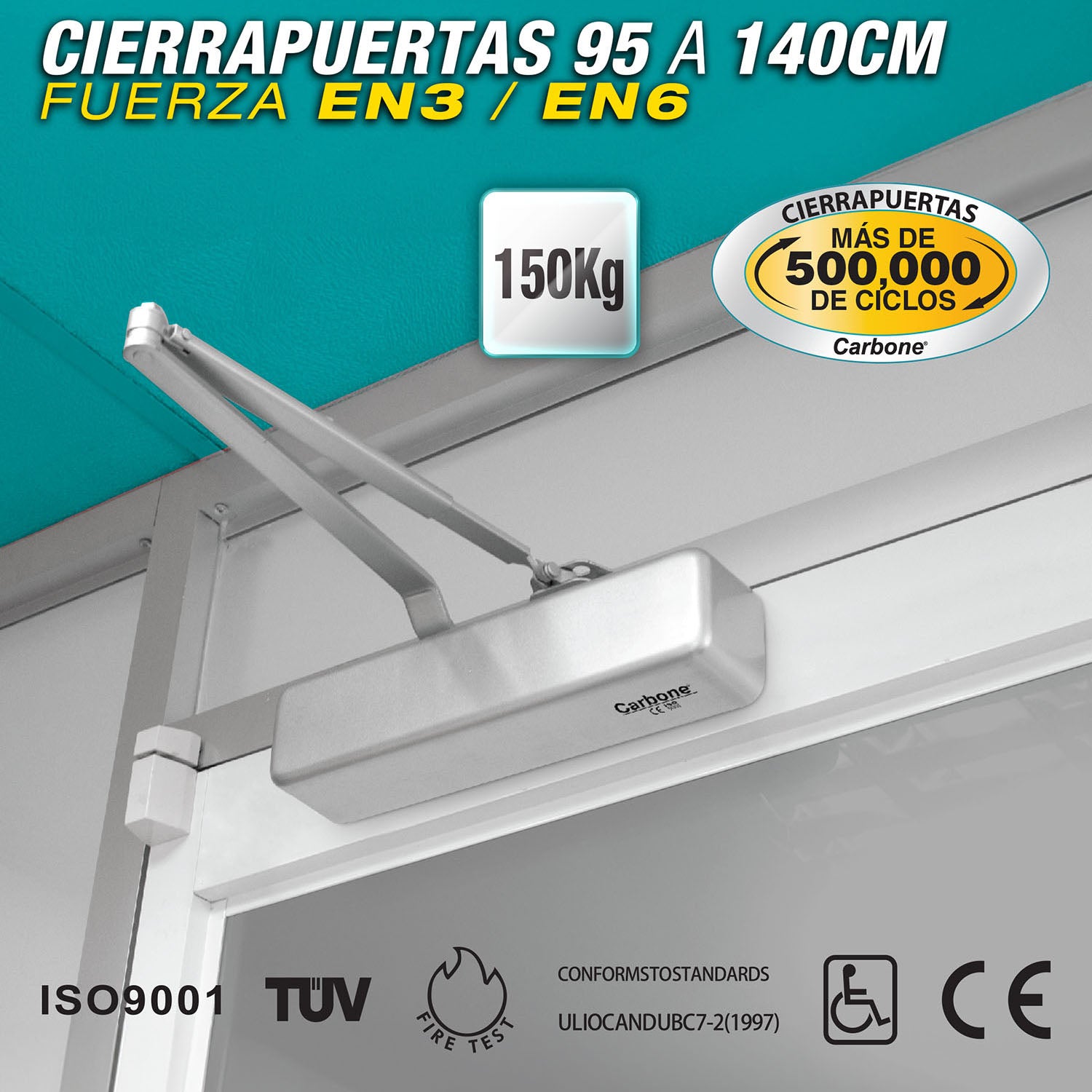 Cierrapuertas para 95a140 cm (40~150kg).Fuerza EN3~EN6 variable (5años)