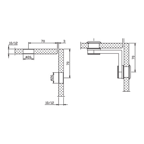 Conector vidrio- vidrio 90°. 304 satin. Perfor. 26 mm