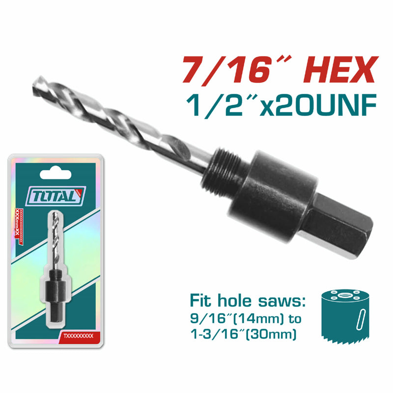 Adaptador para Broca Copa Circular (7/16"Hex) 1/2"x20UNF. 9/16"(14 mm) a 1-3/16"(30 mm)