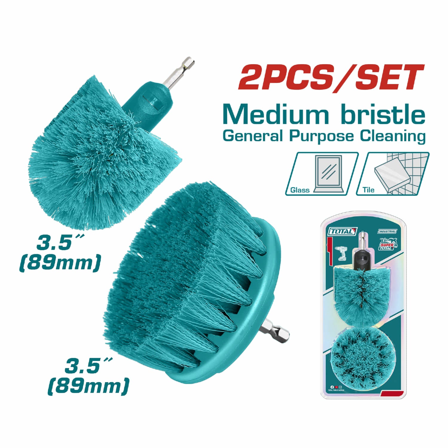 Cepillos de cerdas medianas (3", 3.5"). Limpieza en baños y cocinas. Set de 2 piezas.