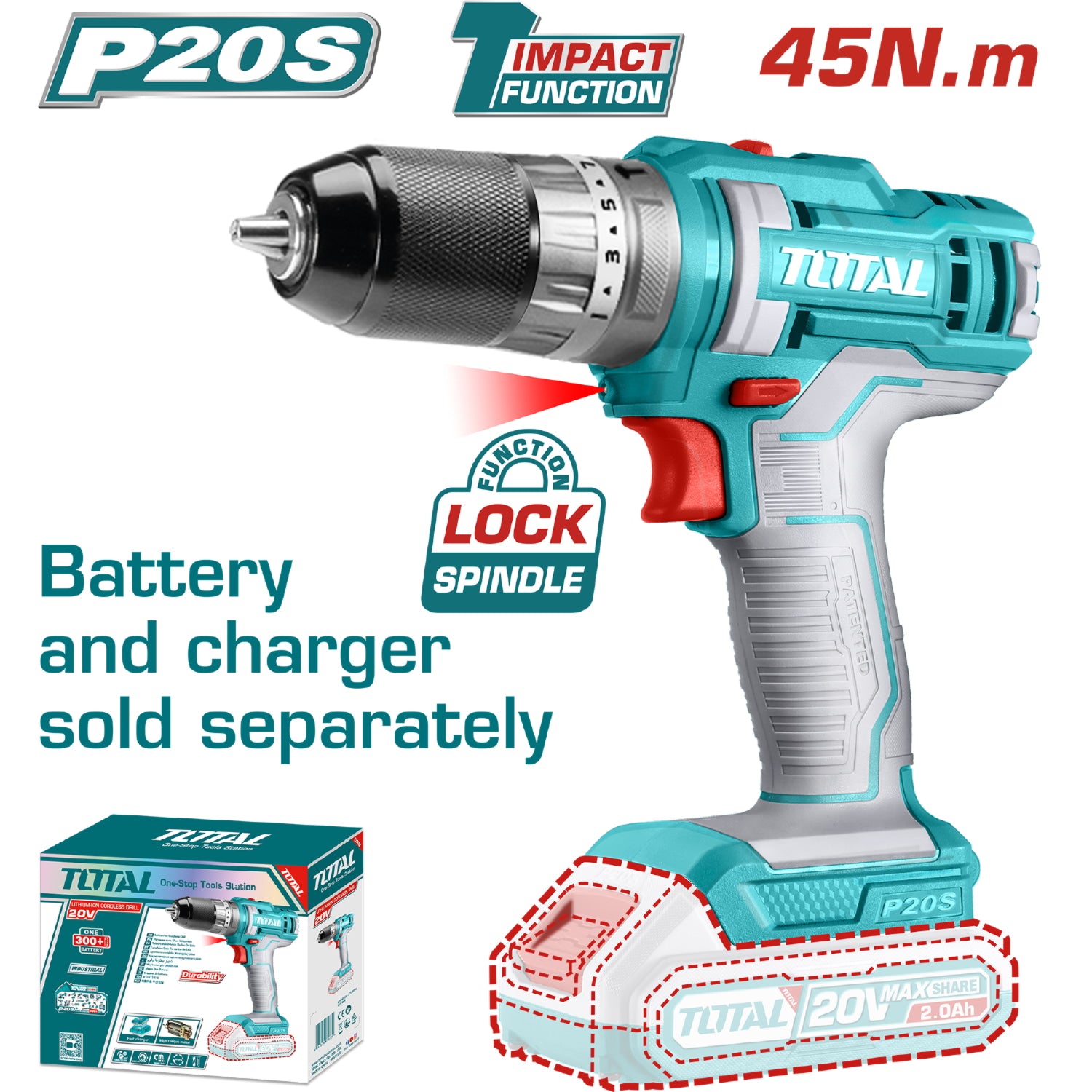 Drill Taladro Inalámbrico Función Impacto 20V 3/8" 45 Nm -22500/min. No incluye Batería ni Cargador