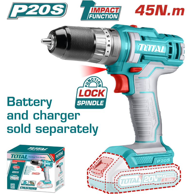 Drill Taladro Inalámbrico Función Impacto 20V 3/8" 45 Nm -22500/min. No incluye Batería ni Cargador