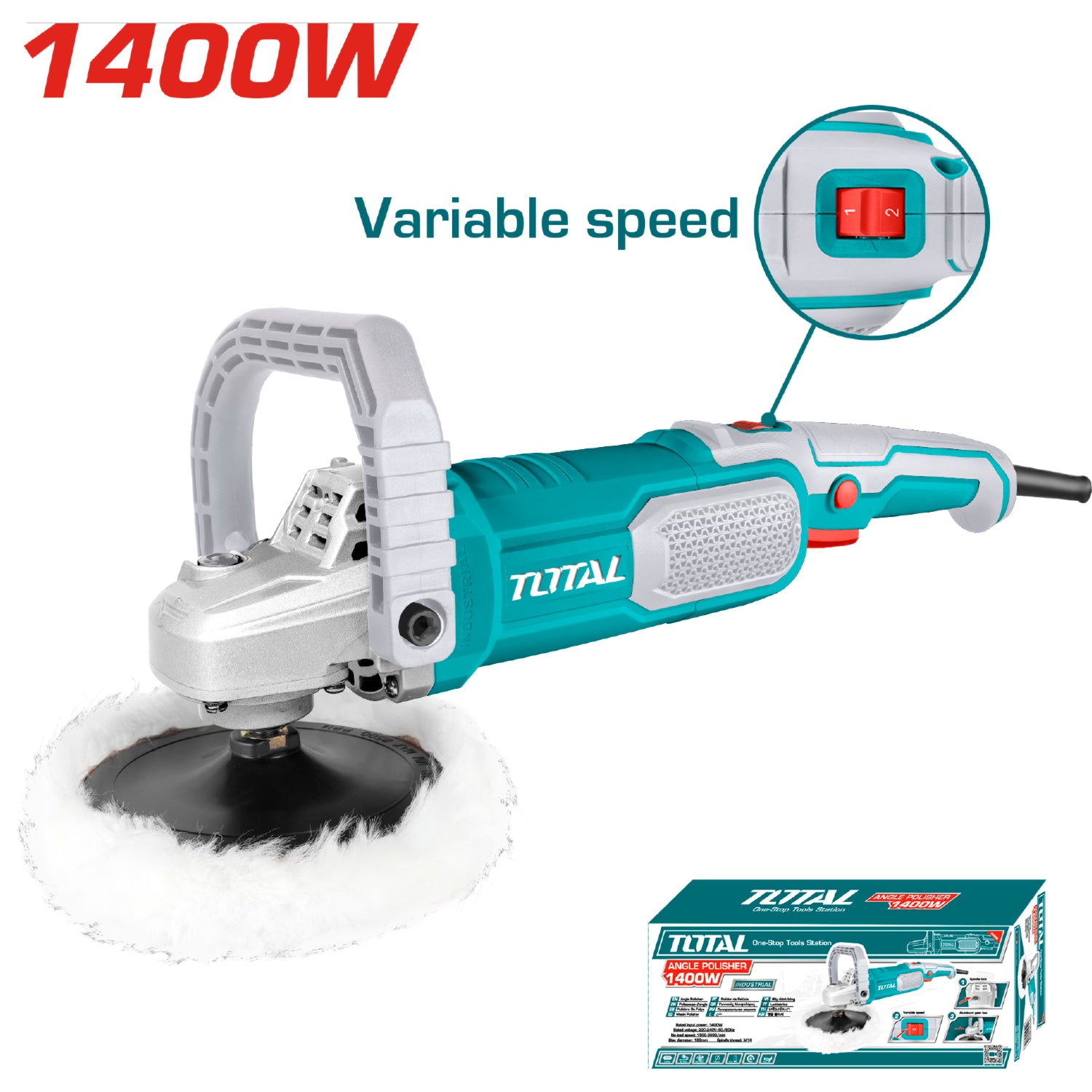 Pulidora de Felpa 1400W de 7" Vel.1500-3600rpm. Incluye: Accesorios.