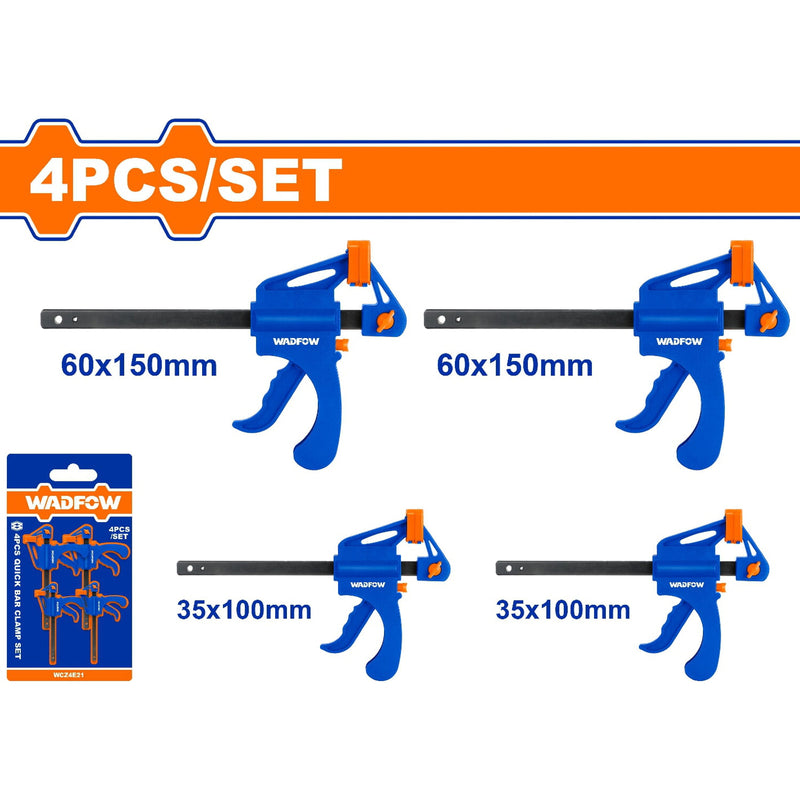Prensas Sargento de Barra 4" y 6". Cuerpo de plástico duro. Barra acabado negro. Set 2 c/u