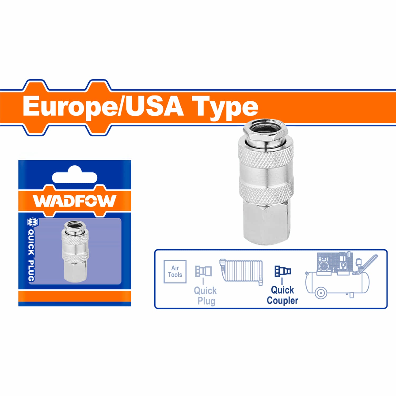 Acoplador de aire hembra tipo Europeo/Americano. 1/4" conectores