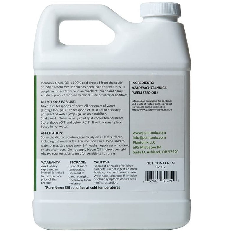 Aceite de neem 100% puro, organico, para plantas, prensando en frio. 32oz 1 litro
