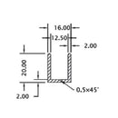 U-Channel Vidrio De 12 Mm De Aluminio. Alto 20 Mm. Largo De 3 M. Acabado Satinado