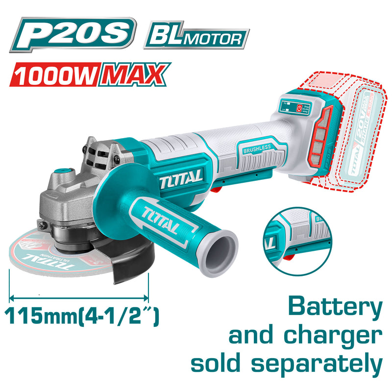 Flexible Inalámbrica 4-1/2" 1000W de Batería de Litio 20V. No incluye disco, batería ni cargador.