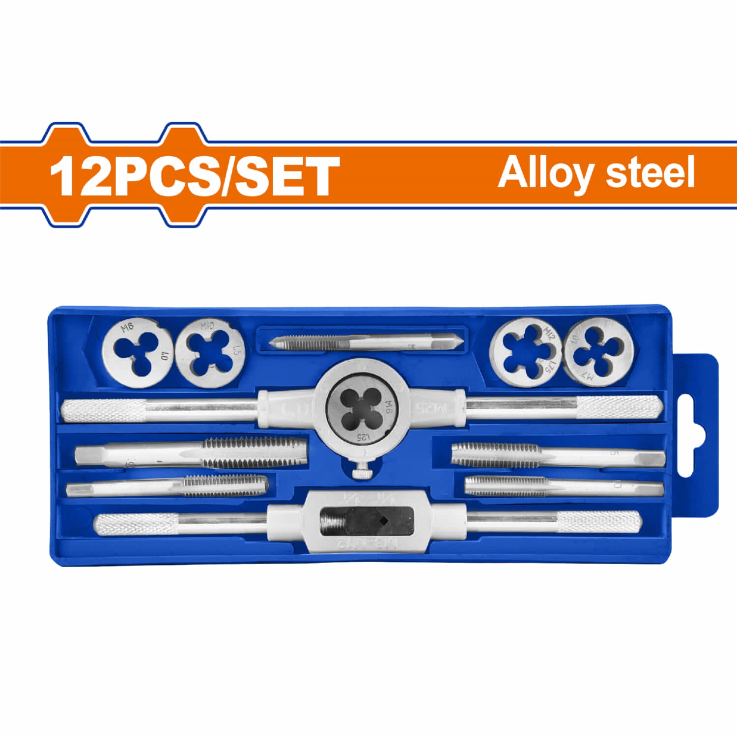 Machos y Terrajas Set de 12 Piezas. (Tapas de tornillo, matriz redonda, tornillo de mango M3-M12)