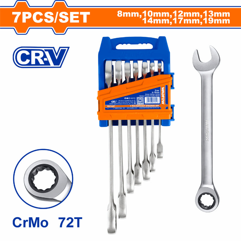 Llaves Inglesas Ratchet de 7 pzas. 8-19mm. Acabado pulido. Cr-V (Juego)