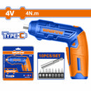 Destornillador inalámbrico 4V. Carga USB cable tipo C de celular. 4N.m. 240 rpm. Mango ajustable.