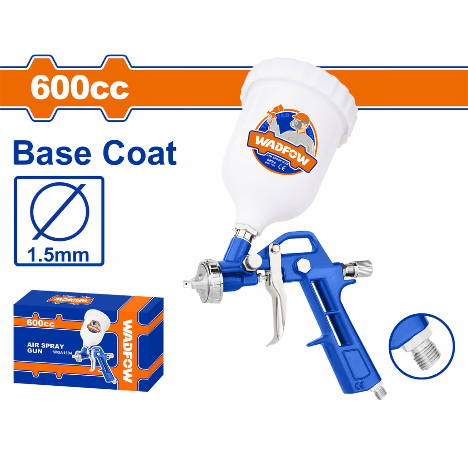 Pistola spray para Pintar 600cc. Boquilla: 1.5mm. Ideal capa base. Presión: 3-4 bar. De aire para compresor