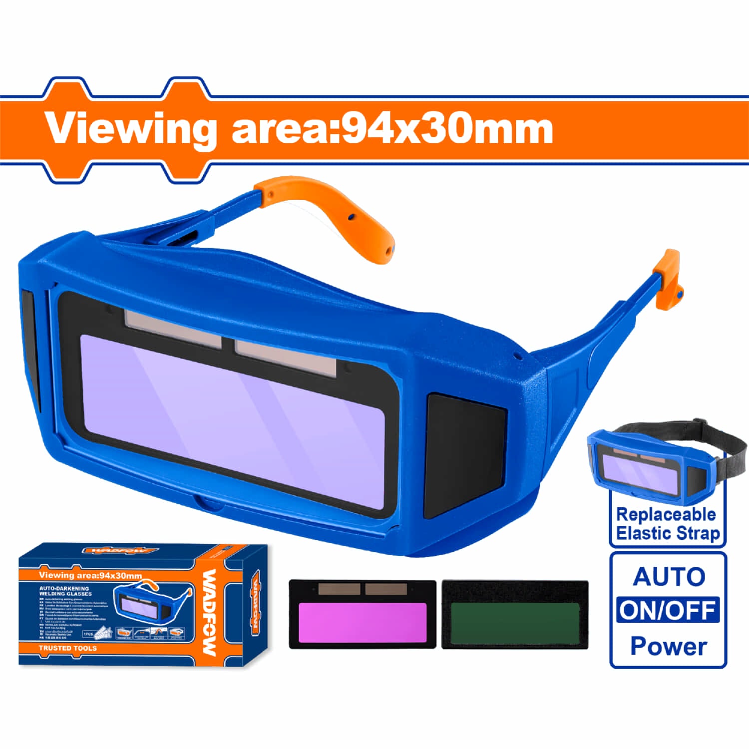 Lentes de soldar con oscurecimiento automático. Area de visión: 94x30mm. Protección UV/IR: DIN13
