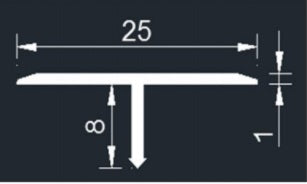 Perfil T para juntas acabado Silver Anodizado 3mts largo Aleacion 6463-T5
