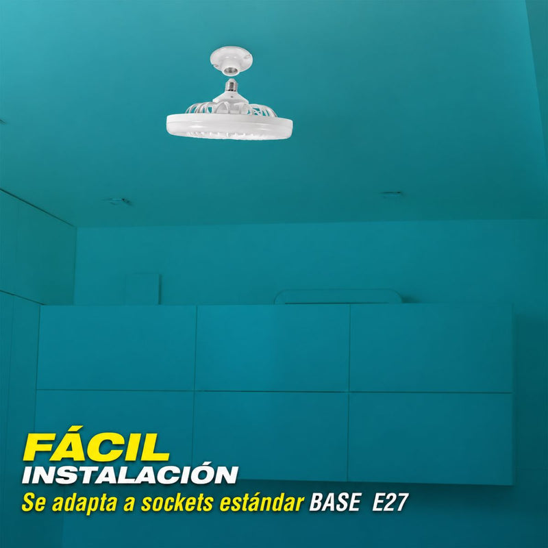 Abanico socket De Techo Ventilador UFO LED 10" Base E27 30W, Luz regulable Calido y Blanco, CCT. 260X120mm Dimeable