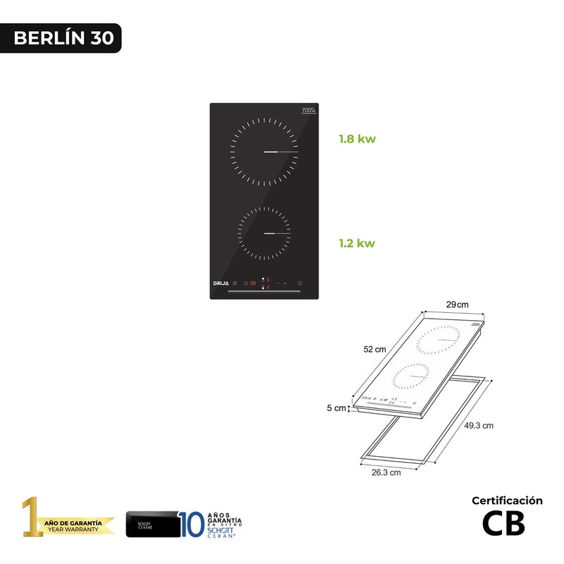 Estufa empotrable eléctrica vitrocerámica Berlin 30.