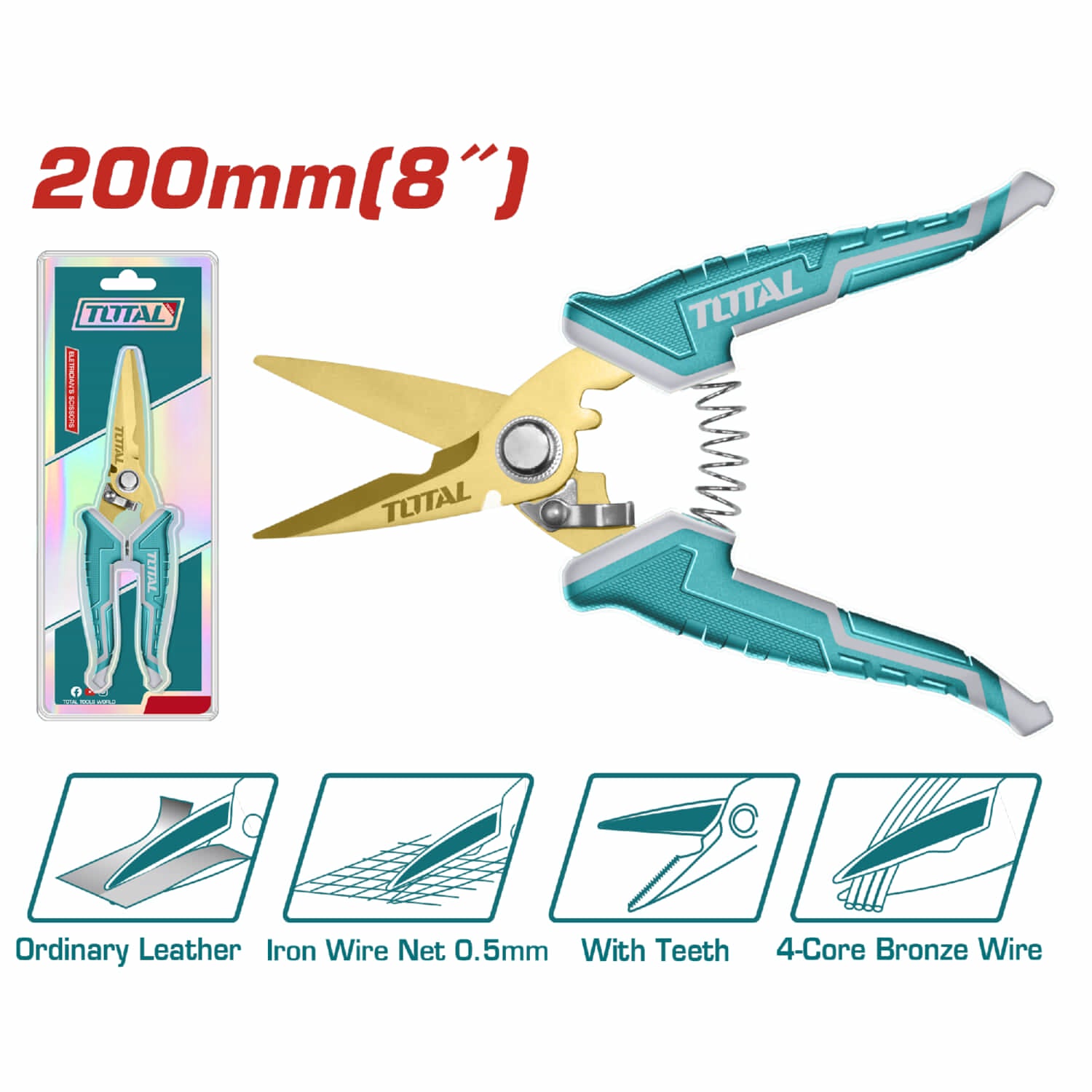 Tijera de electricista 200mm(8"), Acero Inoxidable.