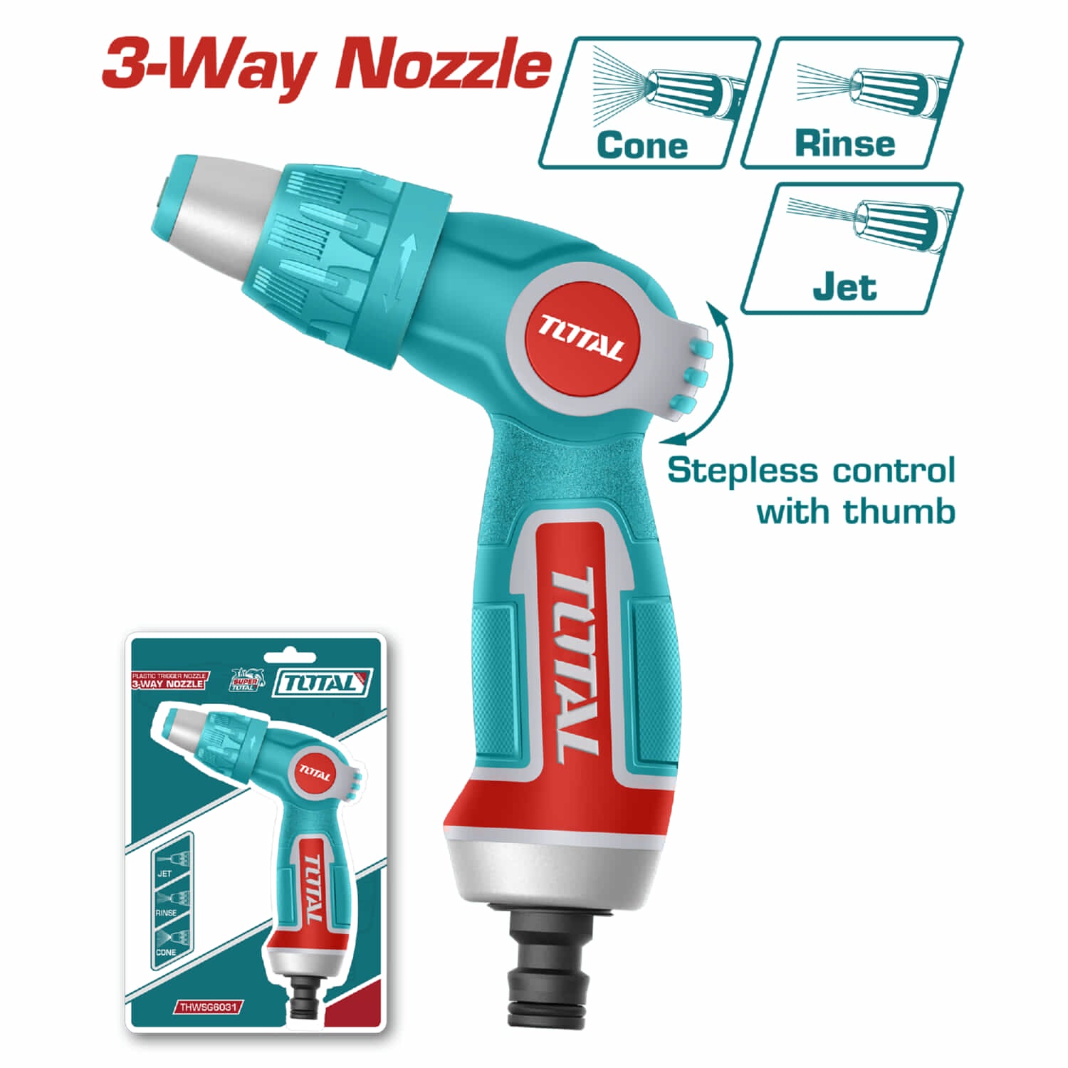 Pistola Boquilla para manguera de Agua 3/4" de plástico Ajustable a 3 vias.