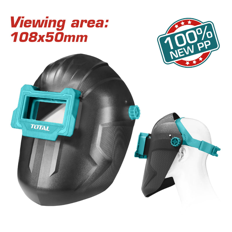Mascara de soldador. Material 100% PP. Medida de vidrio 108x50x3 mm de ventanilla movible