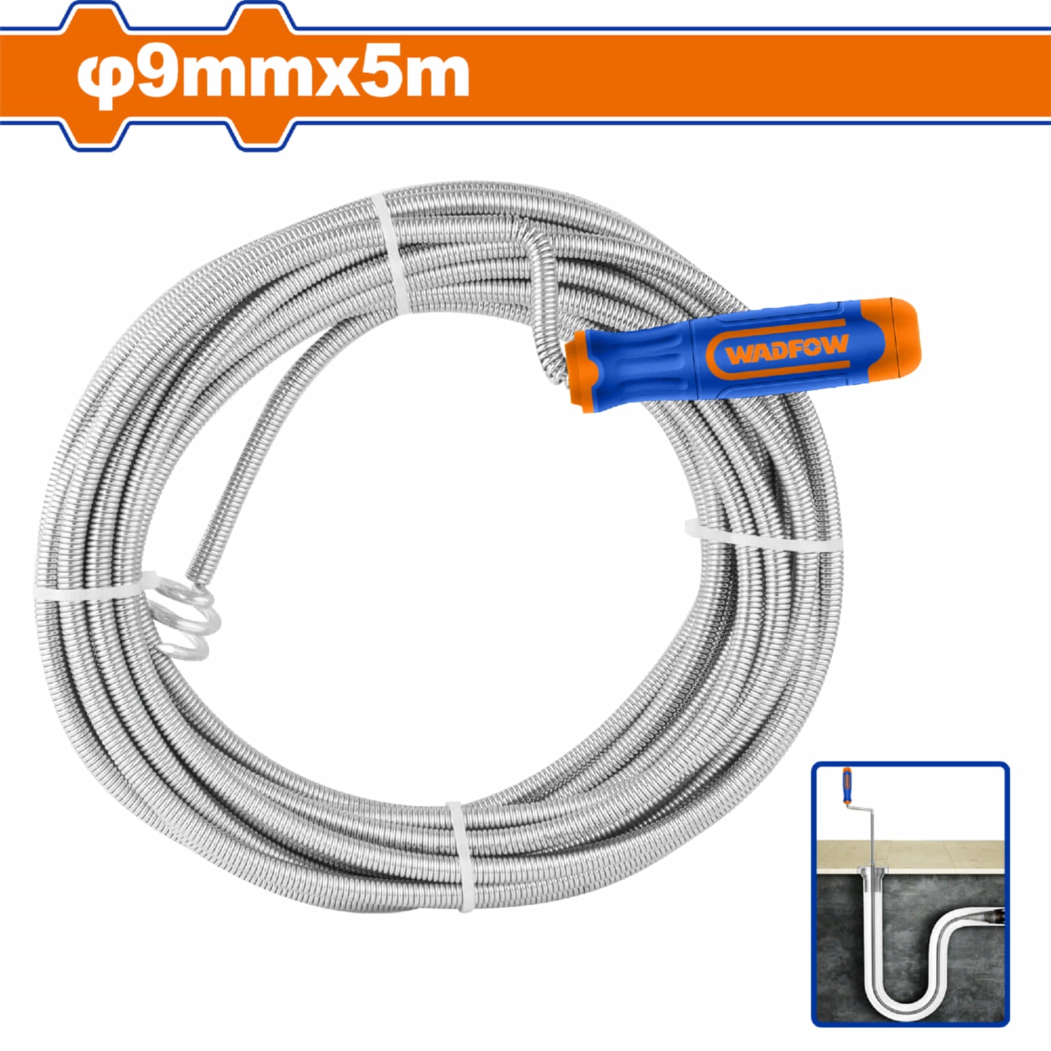 Destapador de Cañería Tubo Flexible 9mmx5m. Acero flexible. Para eliminar desechos en cañería. Destapacaños