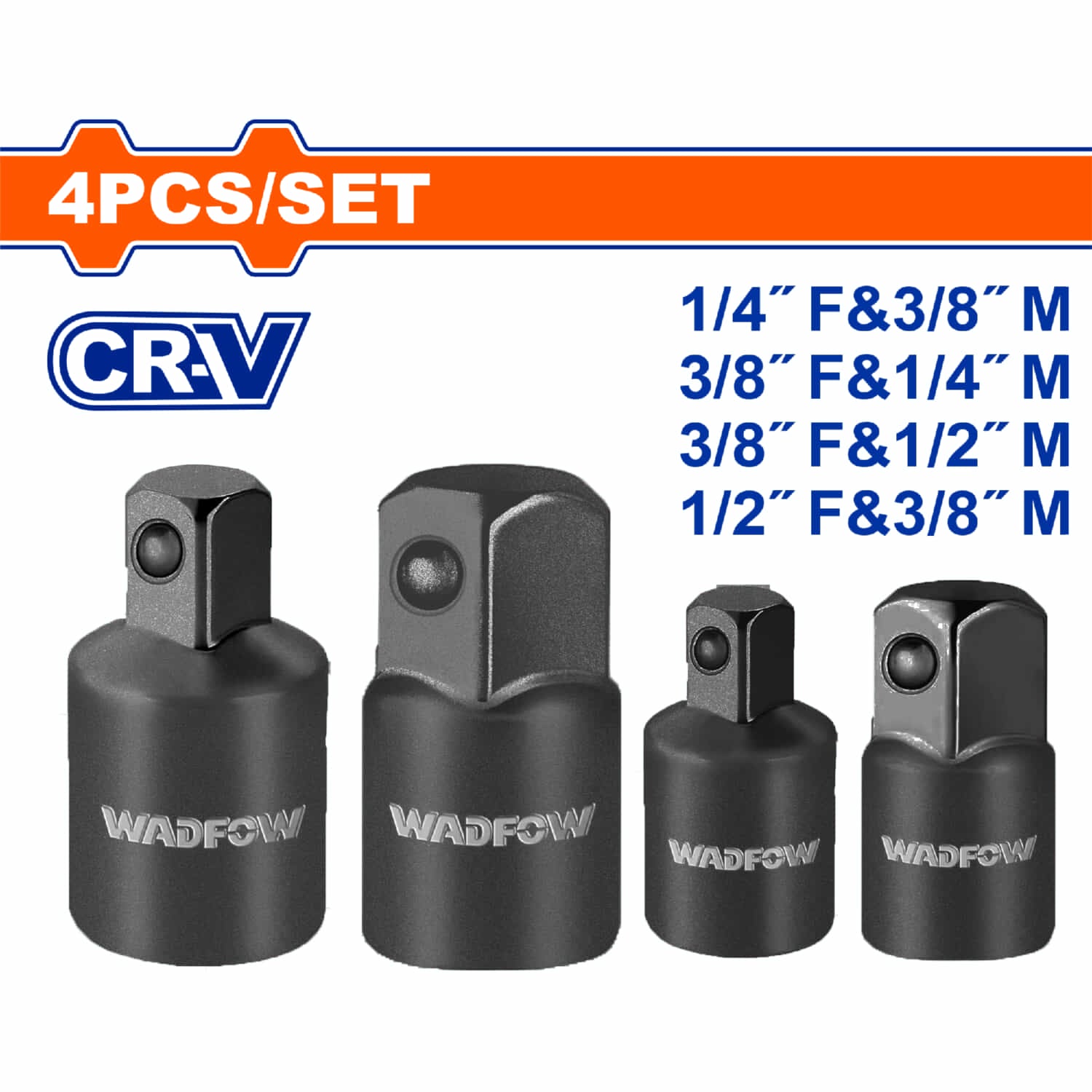 Adaptadores para dado de Impacto. Material: CR-V Set de 4 piezas. Enchufes de impacto.