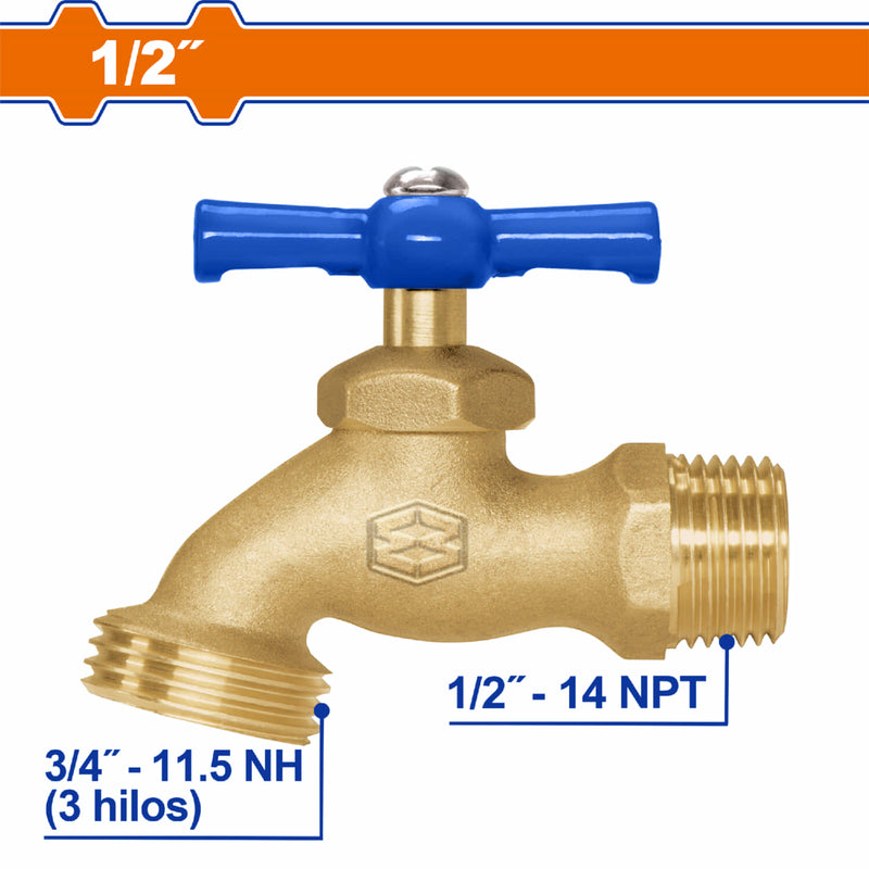 Llave de agua con rosca para manguera 1/2" (13mm) Peso: 140g. Uso en jardín y tomas de agua.