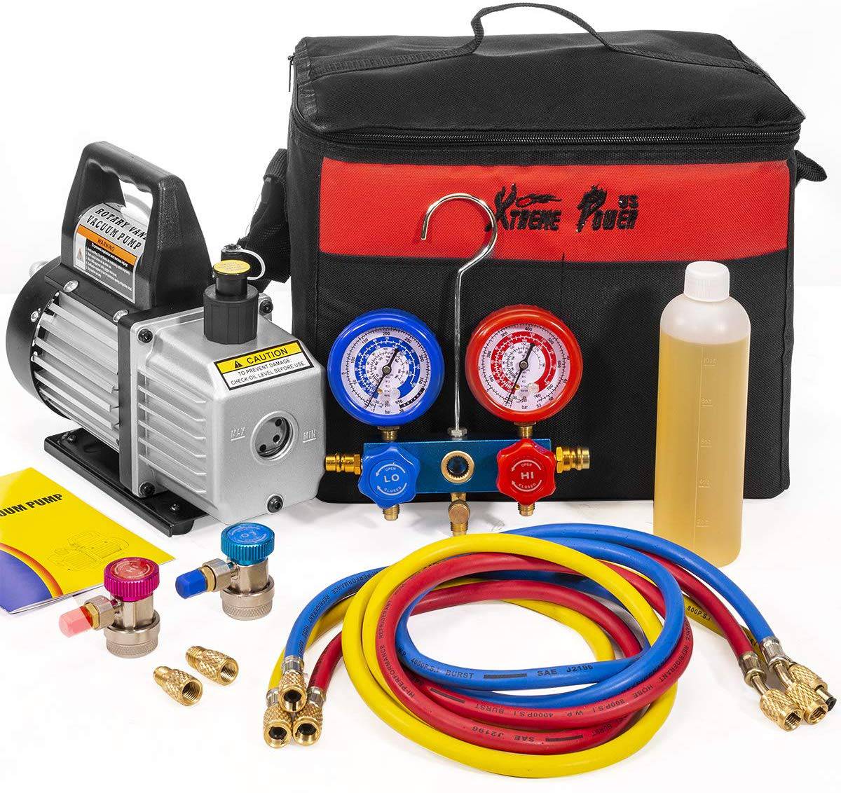 Bomba De Vacio R12, R22, R134A Y R410A Refrigeracion HVAC - A/C De 1/4 HP Y Kit Manometro