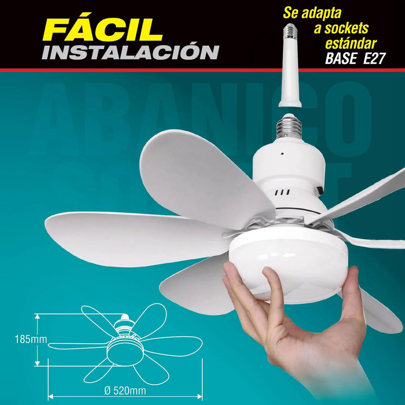 Abanico De Techo 20" socket E27 Con Luz Led Tono ajustable 3000/4000/6500K, 1900 Lumens 6 Aspas 3 CCT 520X185mm