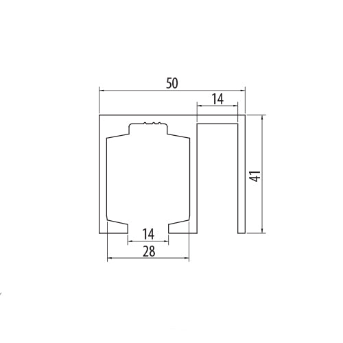 Riel de aluminio para corredera sencilla y paño fino para sistema 8600. 5.8 mts