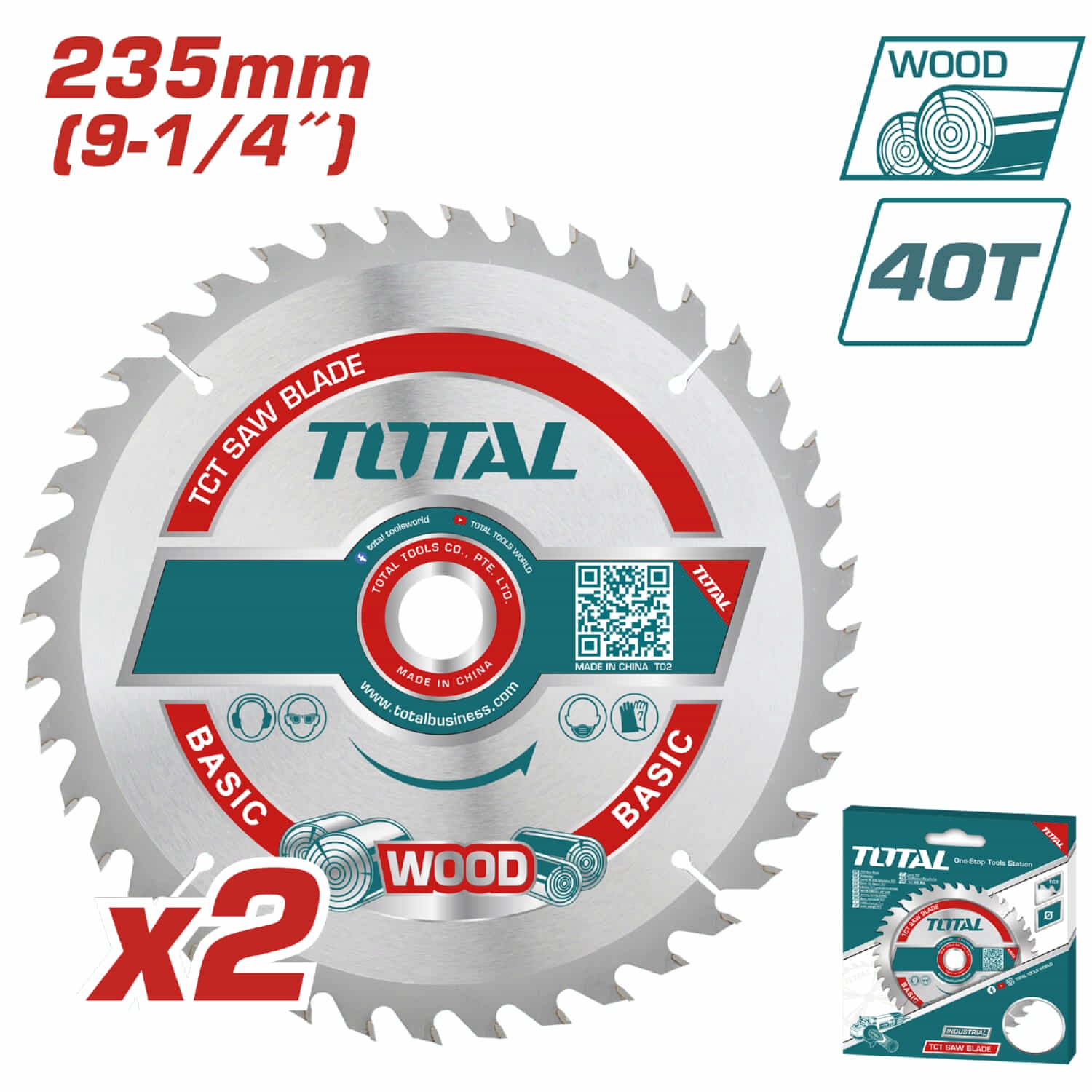 Set de (2pcs) Sierras de corte TCT para madera 235mm (9 1/4") 40T, Mandril de 30mm.