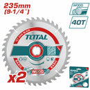 Set de (2pcs) Sierras de corte TCT para madera 235mm (9 1/4") 40T, Mandril de 30mm.