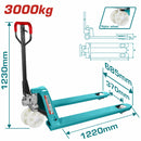 Transpaleta manual de 3000 Kg. Medidas de uñas. 685x1220mm Altura min/max de uña: 74-190mm.