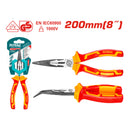 Alicate de Punta Doblada de 8" (200mm) de Mango aislado. Acabado Negro Pulido. Soporta 1000 V.