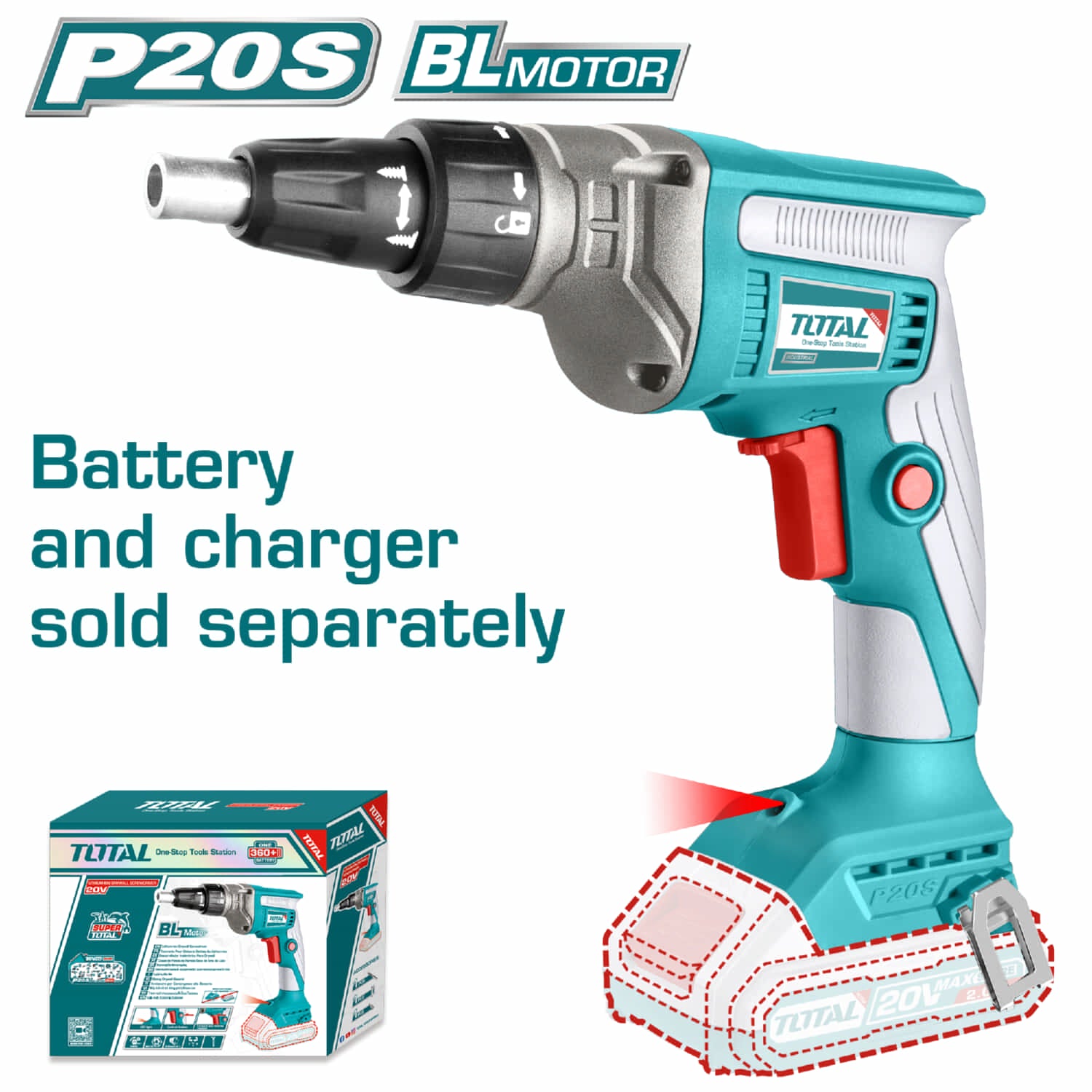 Drill para Drywall destornillador inalámbrico 20V 1/4" para gypsum. No trae Batería ni cargador