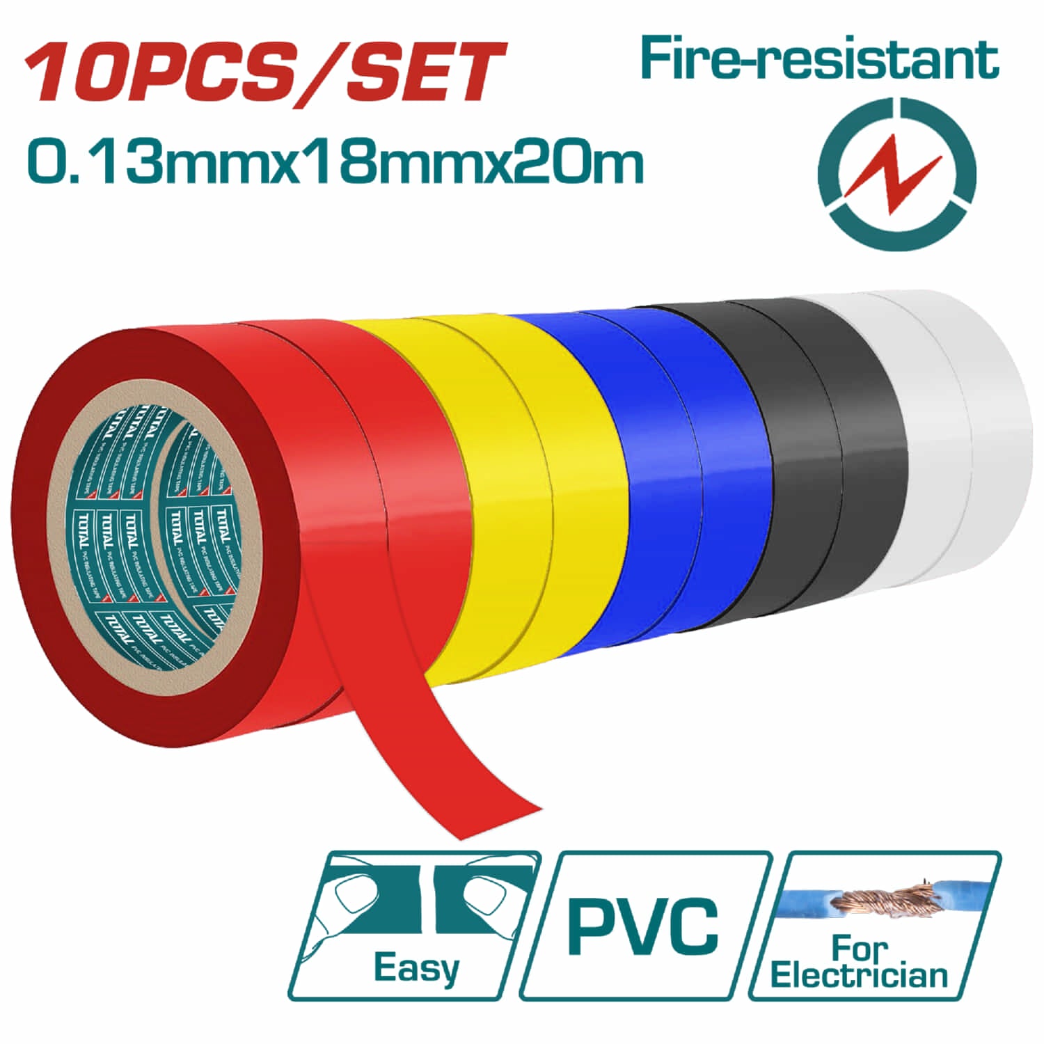 Gutapercha tape eléctrico de PVC Puro.18mmx20m. Espesor: 18mm. Ancho 0.13mm. Variados (set de 10)