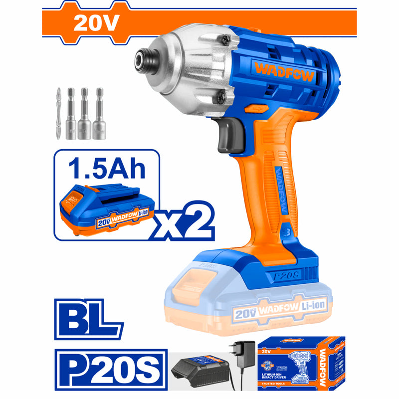 Llave impacto dado hexagonal 1/4". 20V. Brushless sin escobillas. 170NM. 2 baterías y 1 cargador